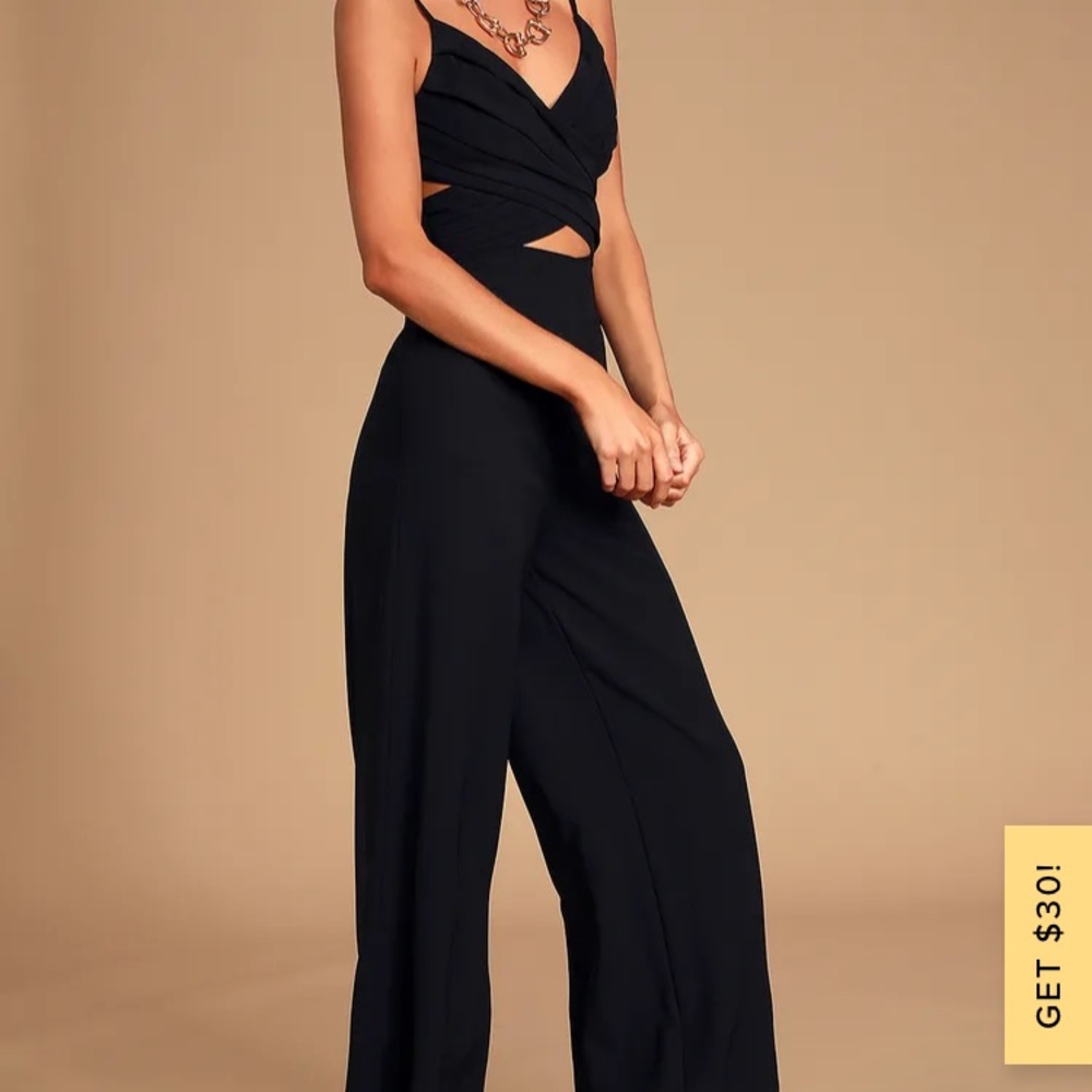 Lulu’s Black Surplice Cutout Jumpsuit